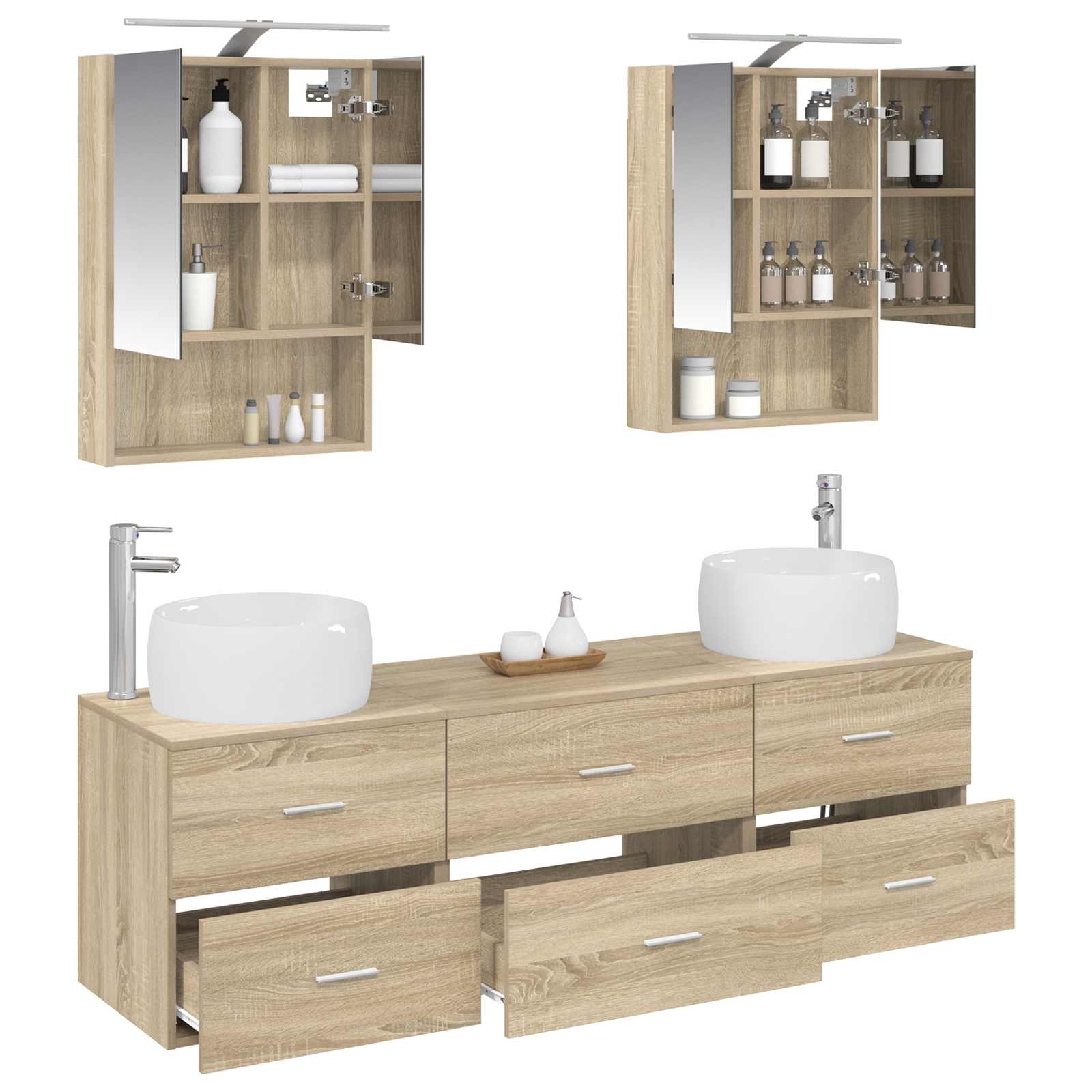 Badkamermeubelset 5 pcs Sonoma Eiken Bewerkt hout en glas is nu te koop bij PeponiXL, paradijselijk wonen!