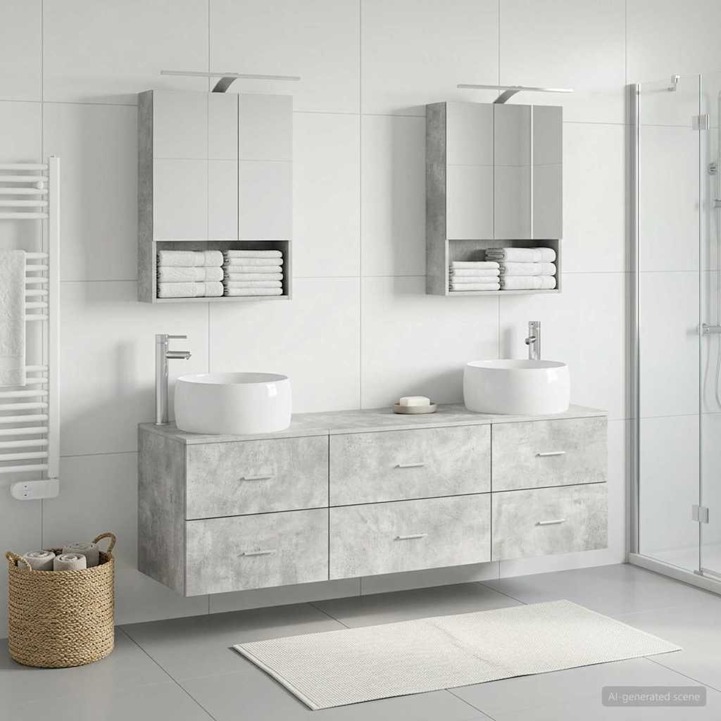 Badkamermeubelset 5 pcs Betongrijs Bewerkt hout en glas is nu te koop bij PeponiXL, paradijselijk wonen!