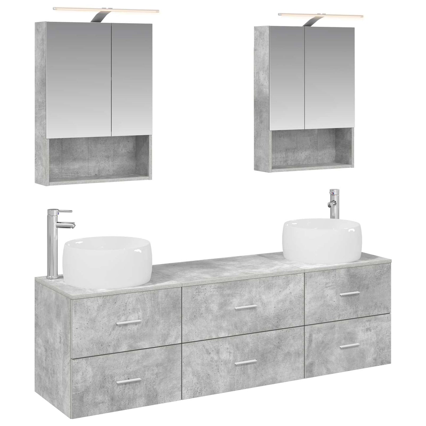 Badkamermeubelset 5 pcs Betongrijs Bewerkt hout en glas is nu te koop bij PeponiXL, paradijselijk wonen!