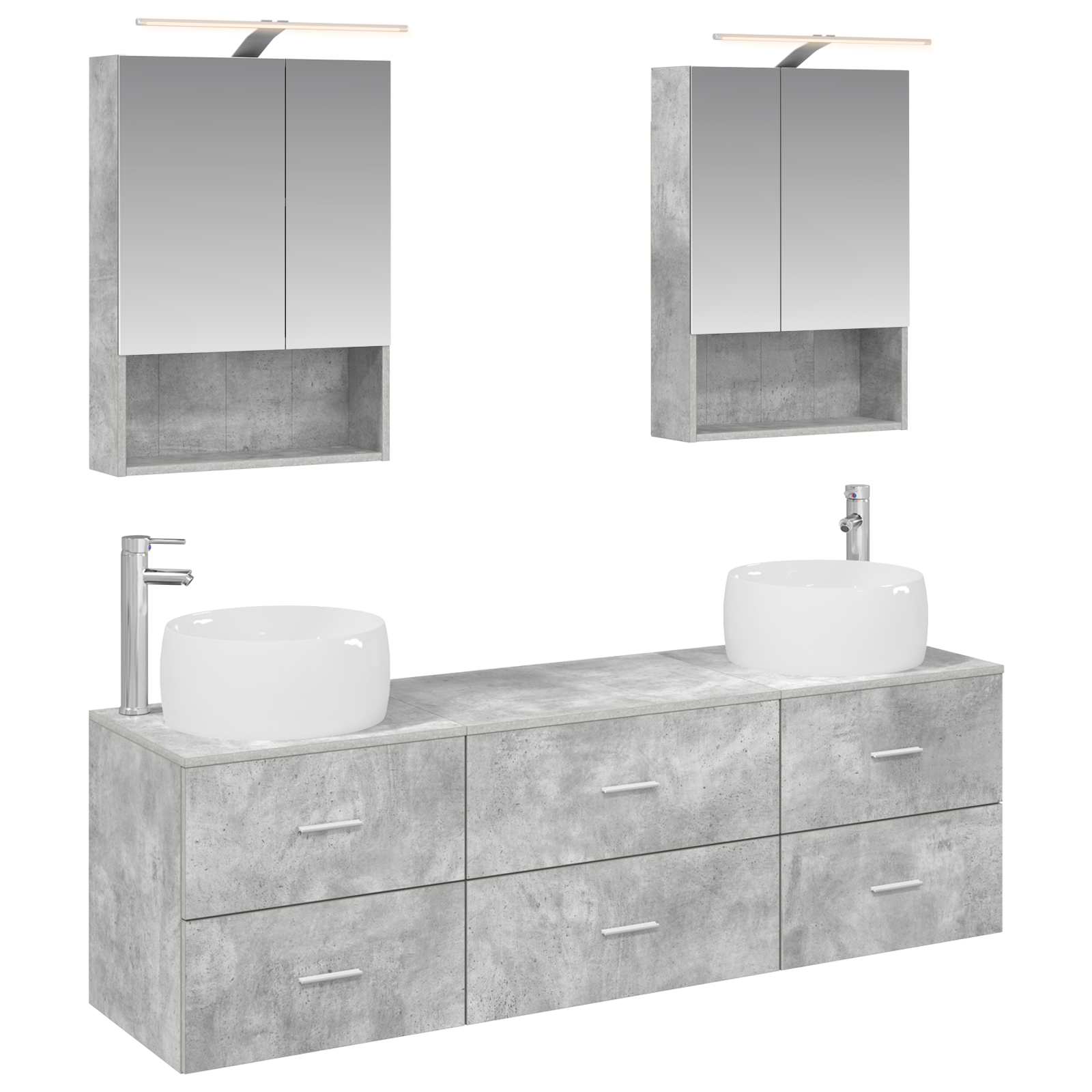 Badkamermeubelset 5 pcs Betongrijs Bewerkt hout en glas is nu te koop bij PeponiXL, paradijselijk wonen!