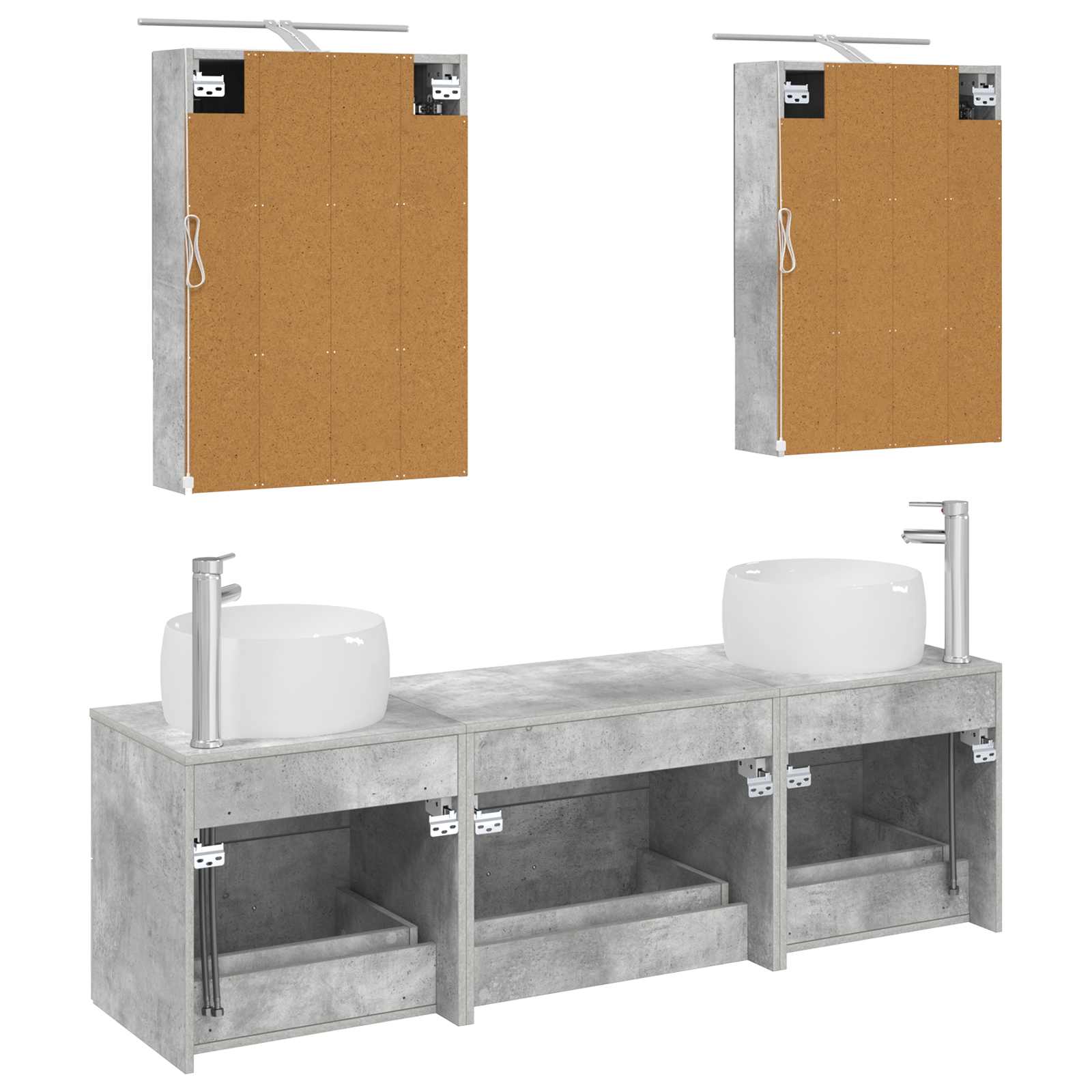 Badkamermeubelset 5 pcs Betongrijs Bewerkt hout en glas is nu te koop bij PeponiXL, paradijselijk wonen!