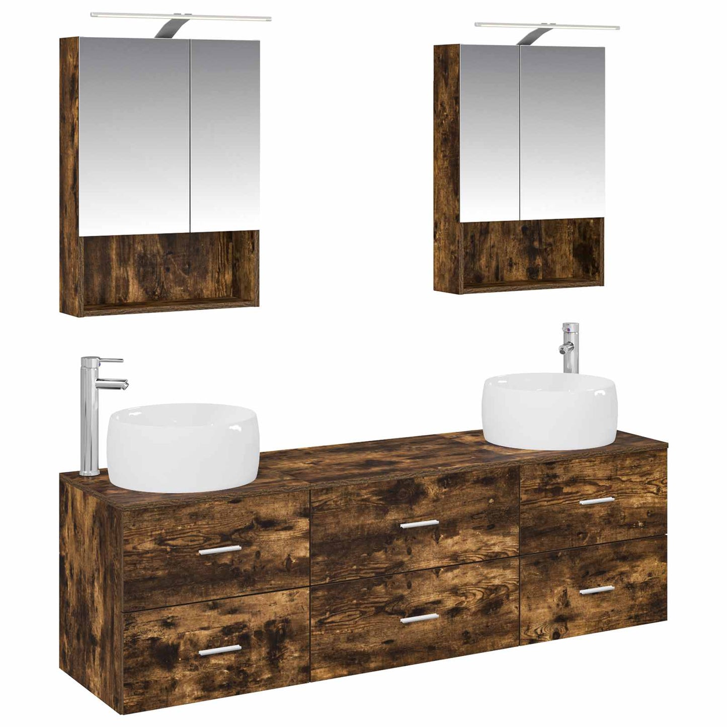 Badkamermeubelset 5 pcs Gerookt eiken Bewerkt hout en glas is nu te koop bij PeponiXL, paradijselijk wonen!