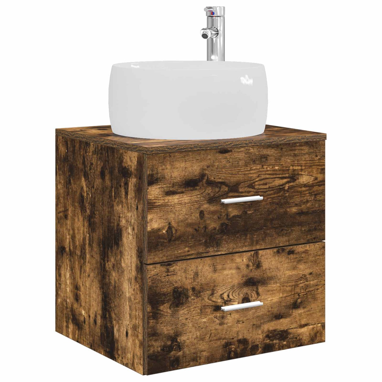 Badkamermeubelset 5 pcs Gerookt eiken Bewerkt hout en glas is nu te koop bij PeponiXL, paradijselijk wonen!