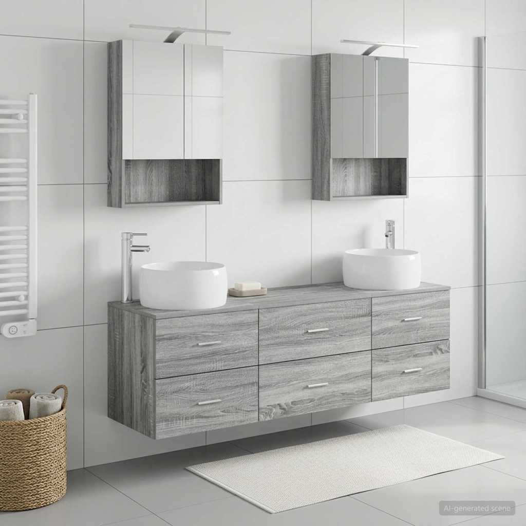 Badkamermeubelset 5 pcs Grijs Sonoma Bewerkt hout en glas is nu te koop bij PeponiXL, paradijselijk wonen!