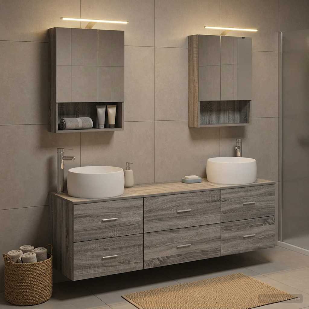 Badkamermeubelset 5 pcs Grijs Sonoma Bewerkt hout en glas is nu te koop bij PeponiXL, paradijselijk wonen!