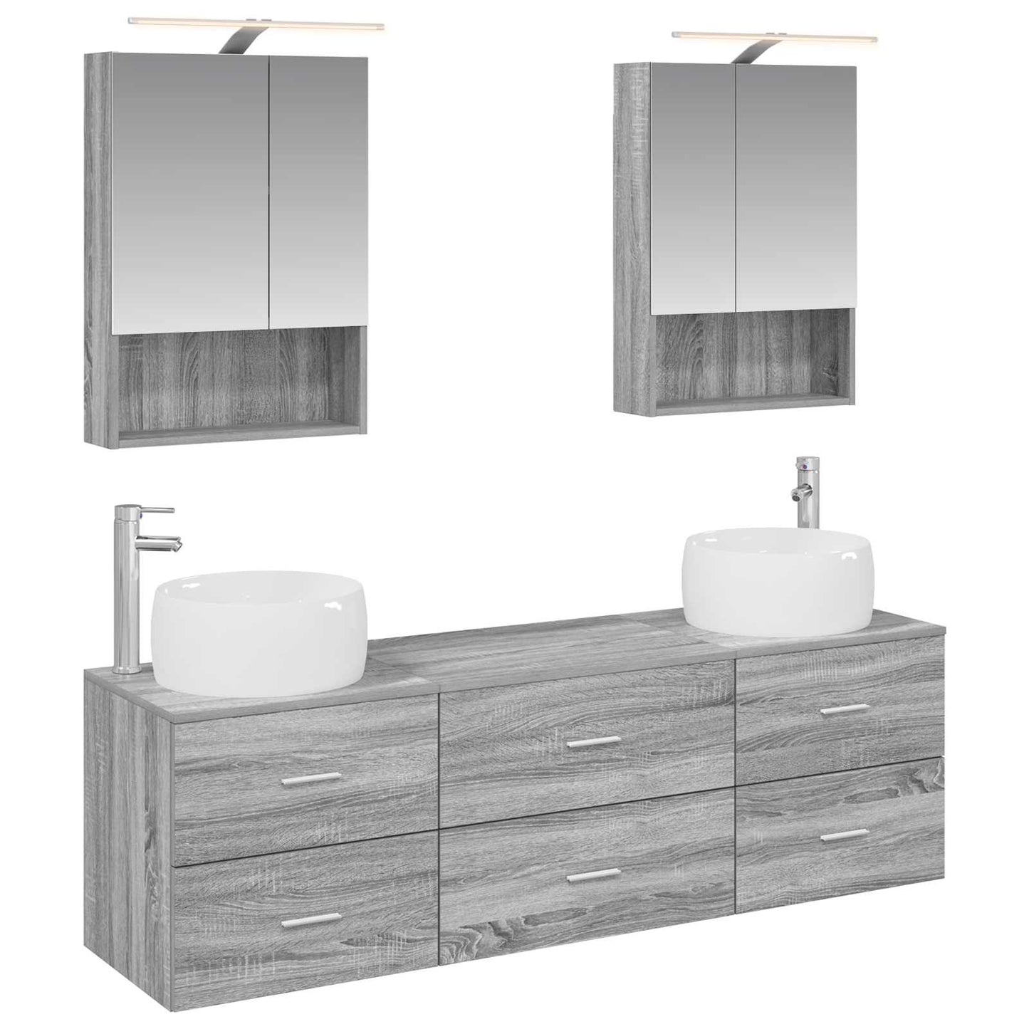 Badkamermeubelset 5 pcs Grijs Sonoma Bewerkt hout en glas is nu te koop bij PeponiXL, paradijselijk wonen!