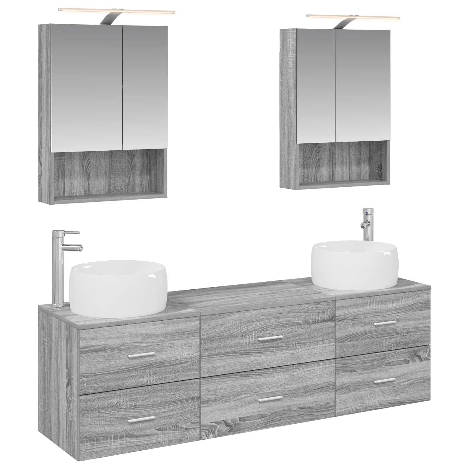 Badkamermeubelset 5 pcs Grijs Sonoma Bewerkt hout en glas is nu te koop bij PeponiXL, paradijselijk wonen!