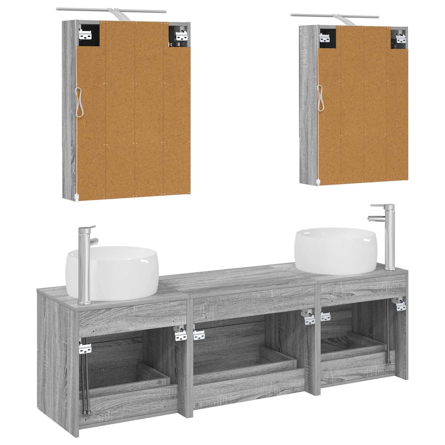 Badkamermeubelset 5 pcs Grijs Sonoma Bewerkt hout en glas is nu te koop bij PeponiXL, paradijselijk wonen!