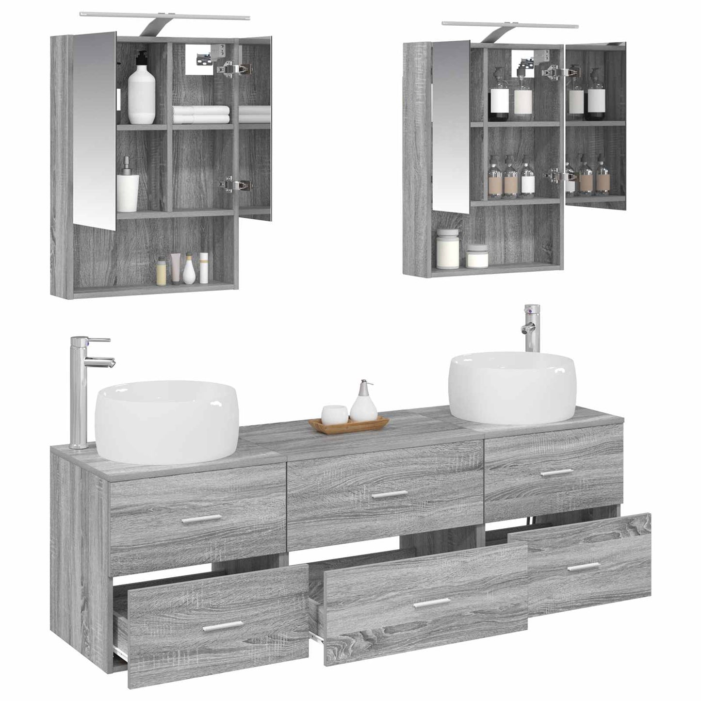 Badkamermeubelset 5 pcs Grijs Sonoma Bewerkt hout en glas is nu te koop bij PeponiXL, paradijselijk wonen!