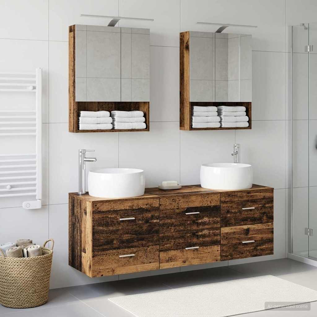Badkamermeubelset 5 pcs Oud hout Bewerkt hout en glas is nu te koop bij PeponiXL, paradijselijk wonen!