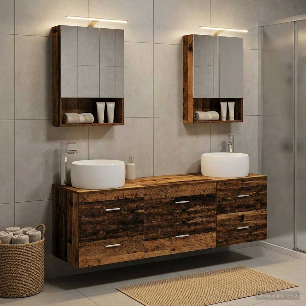 Badkamermeubelset 5 pcs Oud hout Bewerkt hout en glas is nu te koop bij PeponiXL, paradijselijk wonen!