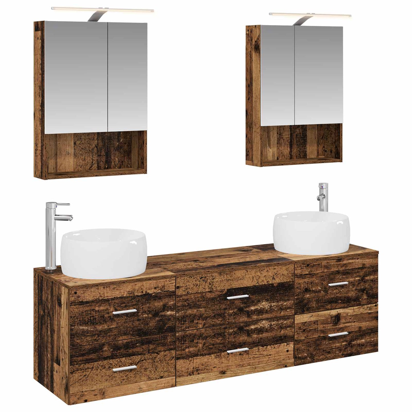 Badkamermeubelset 5 pcs Oud hout Bewerkt hout en glas is nu te koop bij PeponiXL, paradijselijk wonen!