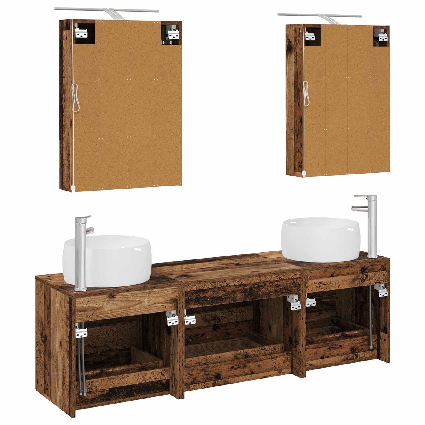 Badkamermeubelset 5 pcs Oud hout Bewerkt hout en glas is nu te koop bij PeponiXL, paradijselijk wonen!
