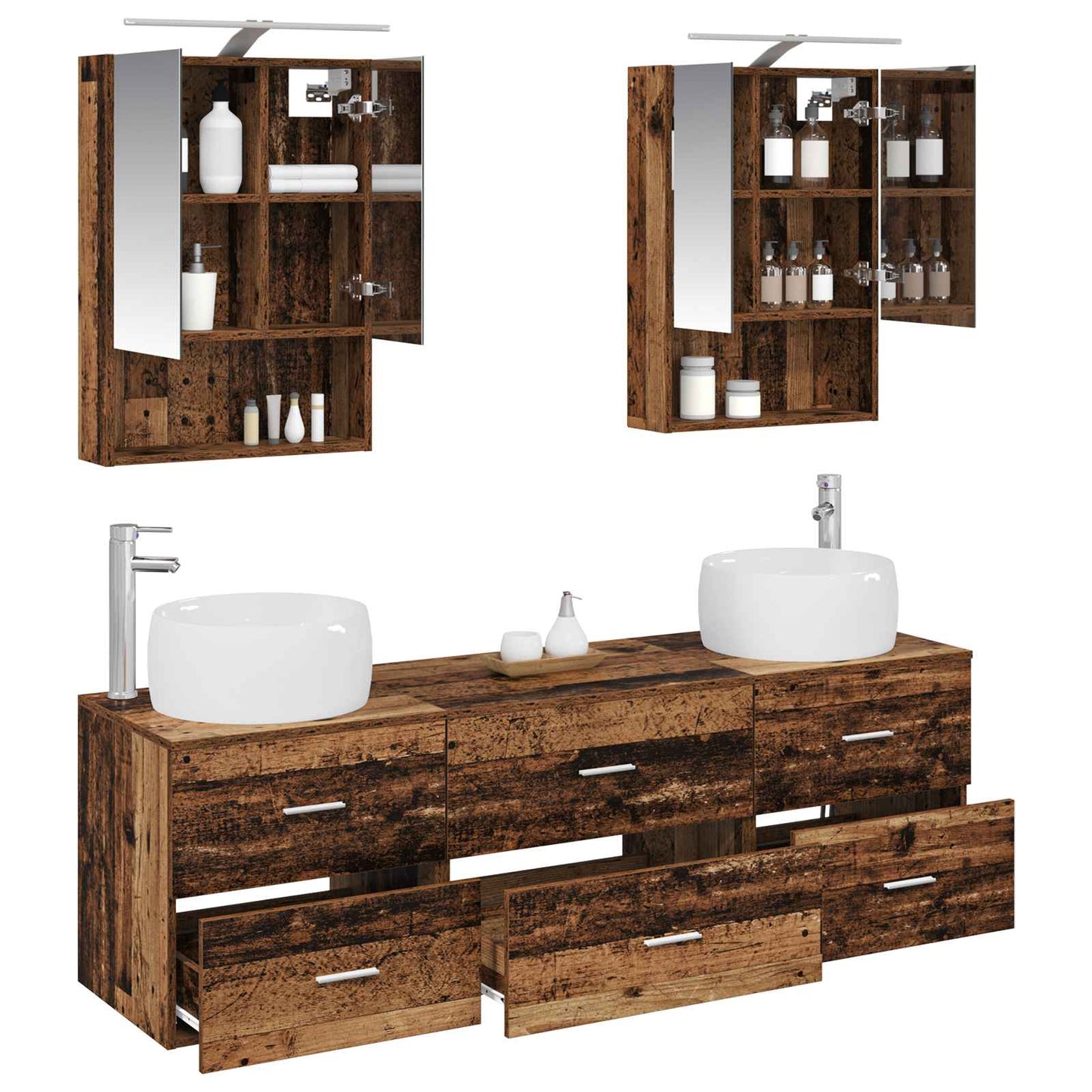 Badkamermeubelset 5 pcs Oud hout Bewerkt hout en glas is nu te koop bij PeponiXL, paradijselijk wonen!