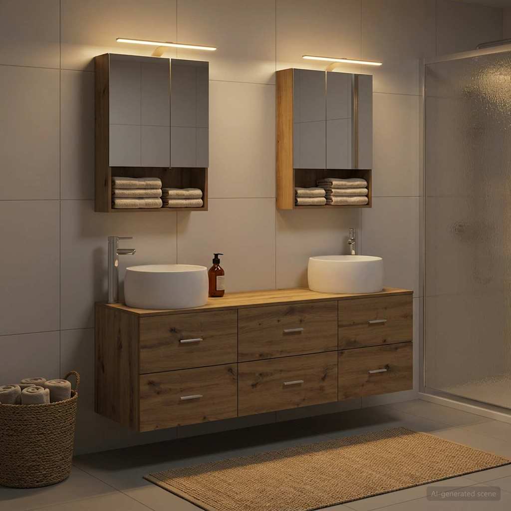 Badkamermeubelset 5 pcs Artisanaal eiken Bewerkt hout en glas is nu te koop bij PeponiXL, paradijselijk wonen!