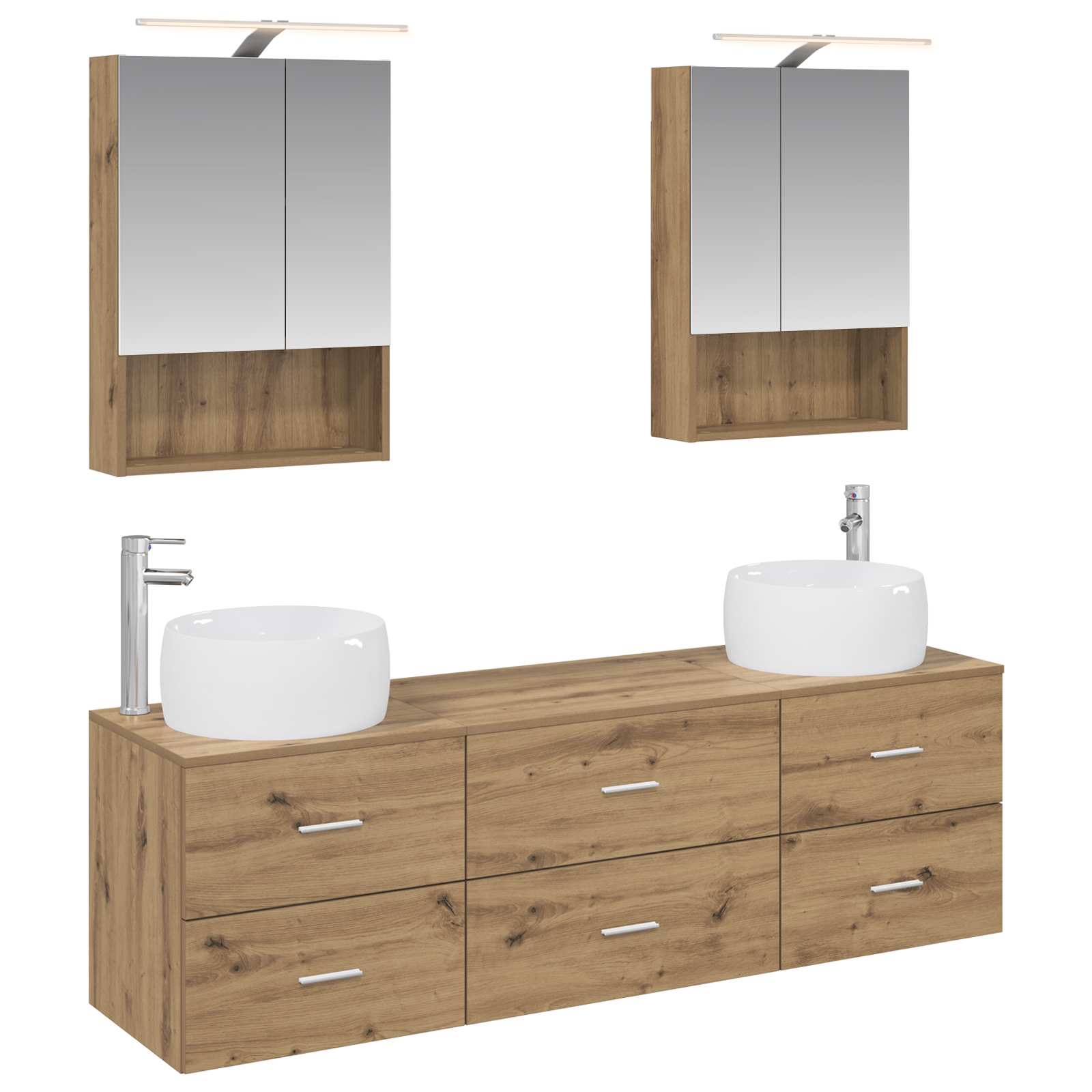 Badkamermeubelset 5 pcs Artisanaal eiken Bewerkt hout en glas is nu te koop bij PeponiXL, paradijselijk wonen!