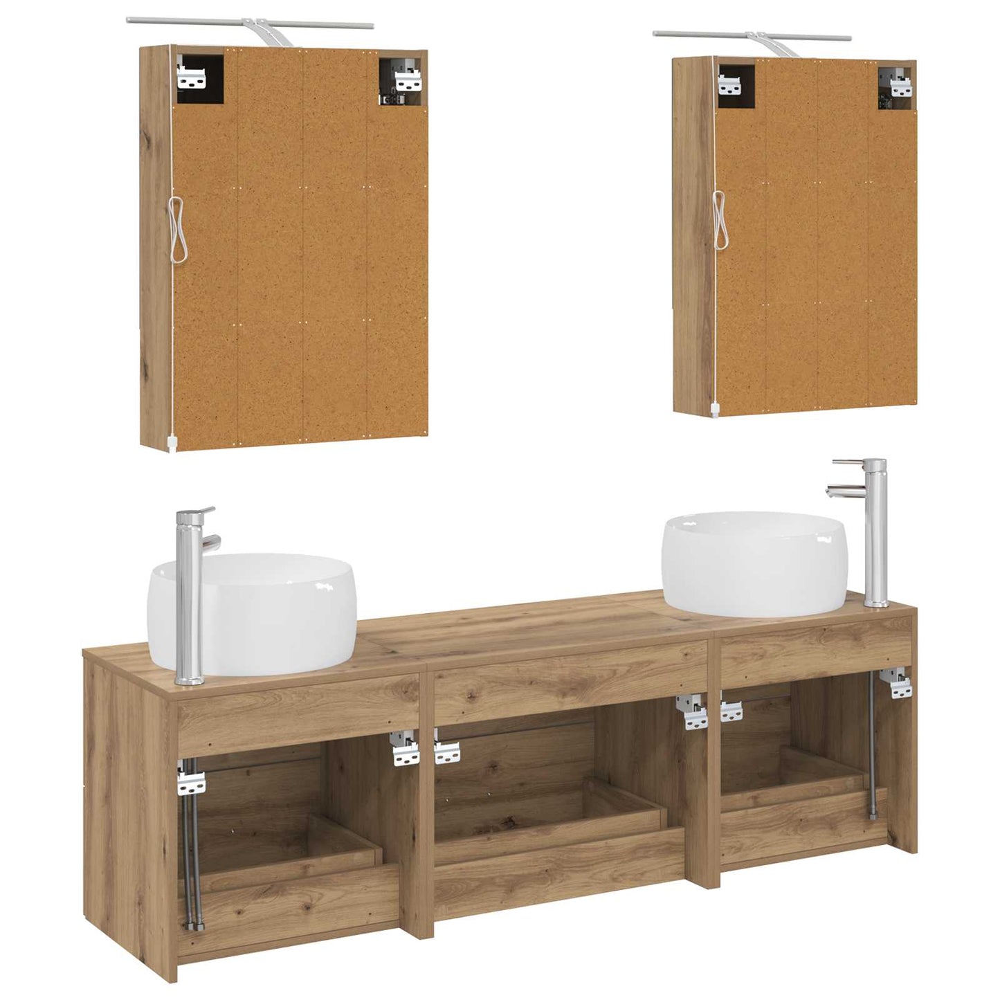 Badkamermeubelset 5 pcs Artisanaal eiken Bewerkt hout en glas is nu te koop bij PeponiXL, paradijselijk wonen!
