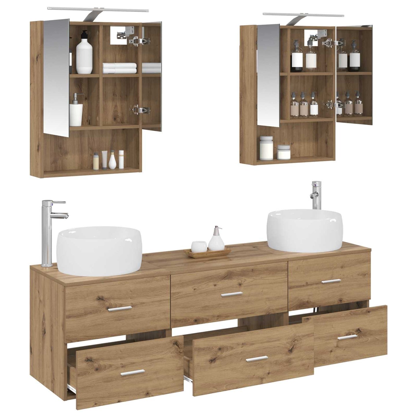 Badkamermeubelset 5 pcs Artisanaal eiken Bewerkt hout en glas is nu te koop bij PeponiXL, paradijselijk wonen!