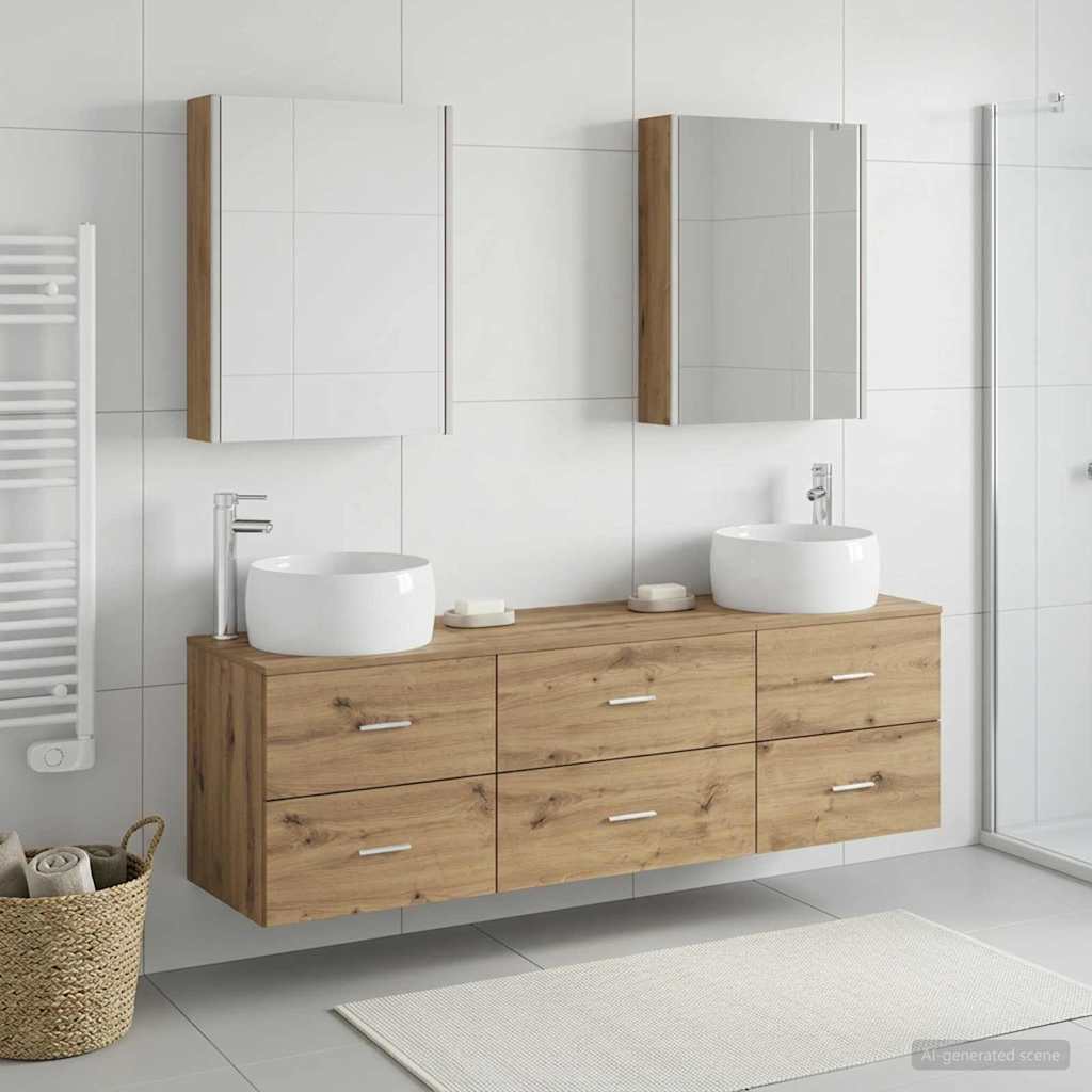 Badkamermeubelset 5 st Artisanaal eiken Bewerkt hout en glas is nu te koop bij PeponiXL, paradijselijk wonen!