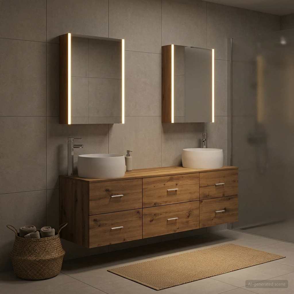 Badkamermeubelset 5 st Artisanaal eiken Bewerkt hout en glas is nu te koop bij PeponiXL, paradijselijk wonen!
