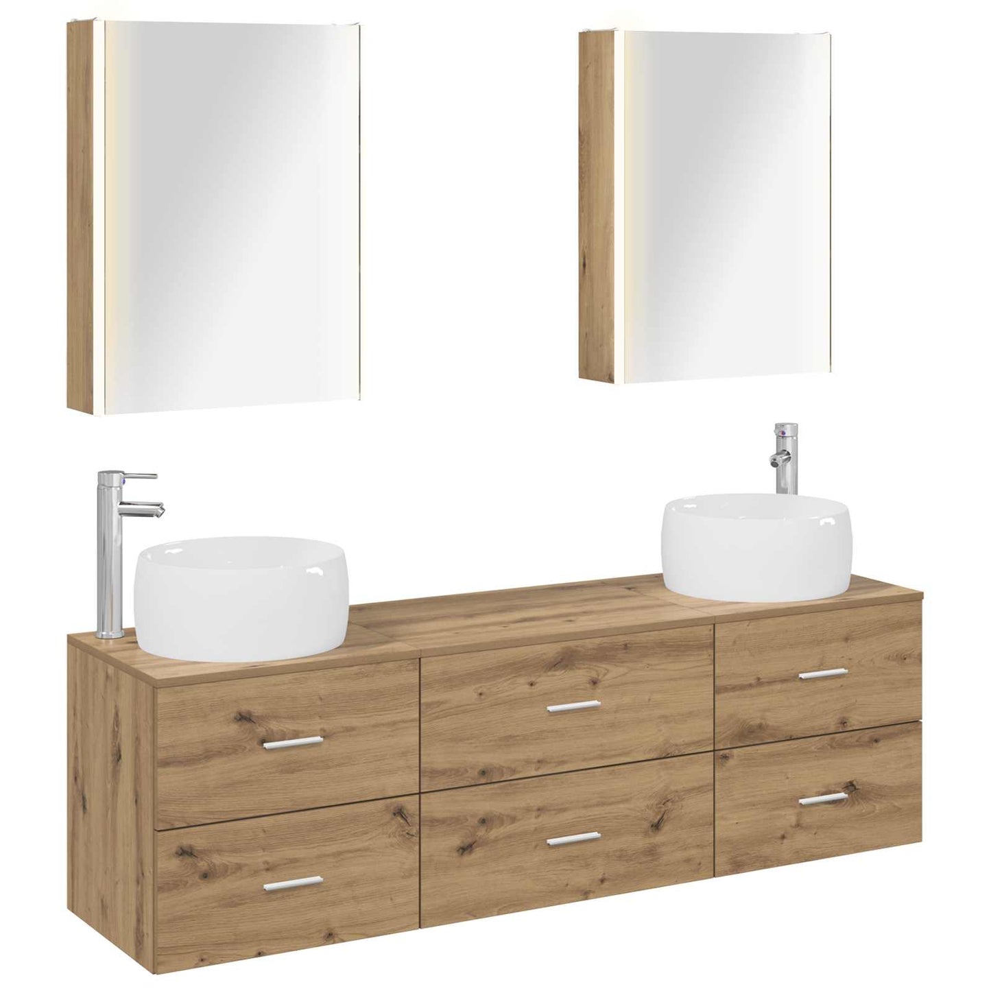 Badkamermeubelset 5 st Artisanaal eiken Bewerkt hout en glas is nu te koop bij PeponiXL, paradijselijk wonen!