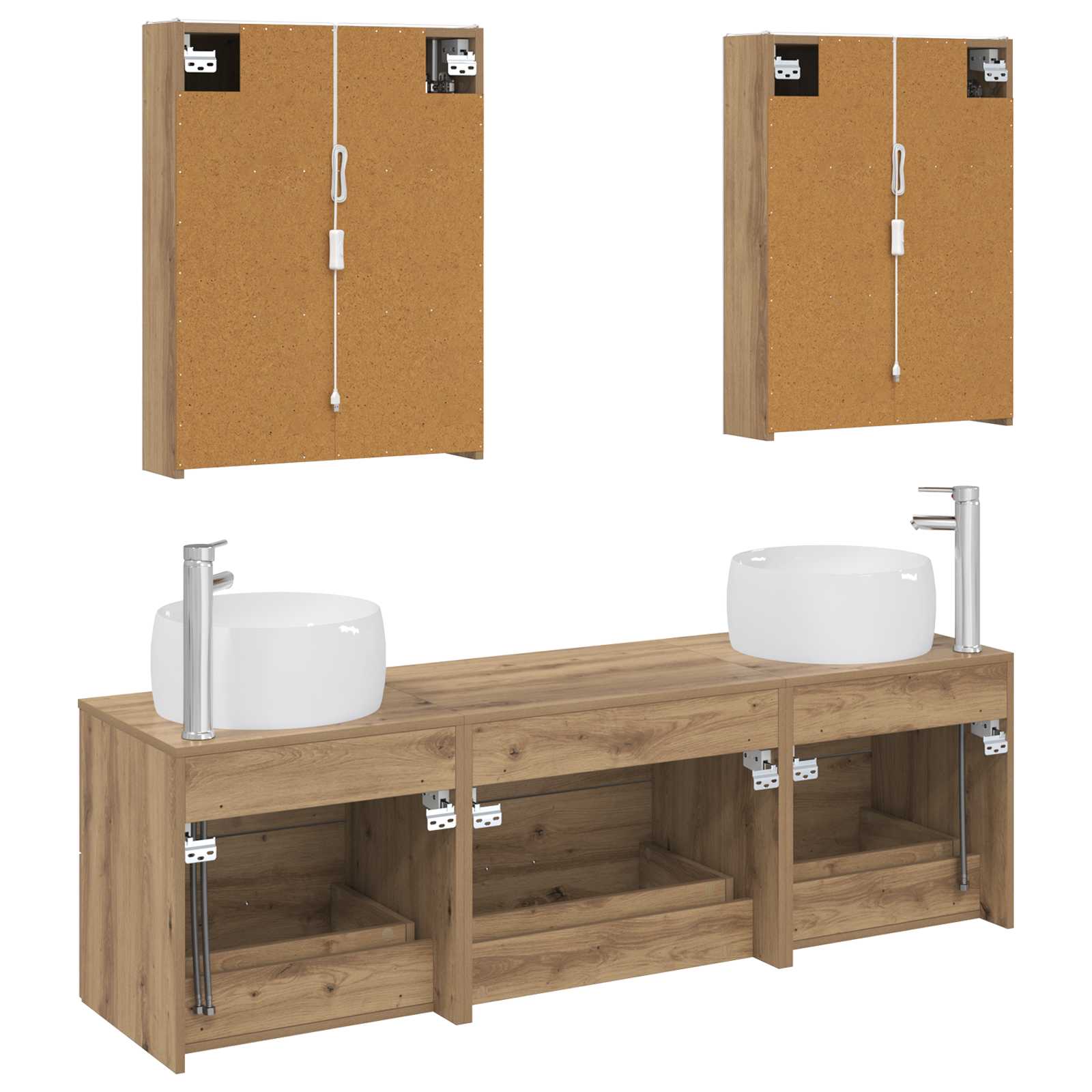 Badkamermeubelset 5 st Artisanaal eiken Bewerkt hout en glas is nu te koop bij PeponiXL, paradijselijk wonen!