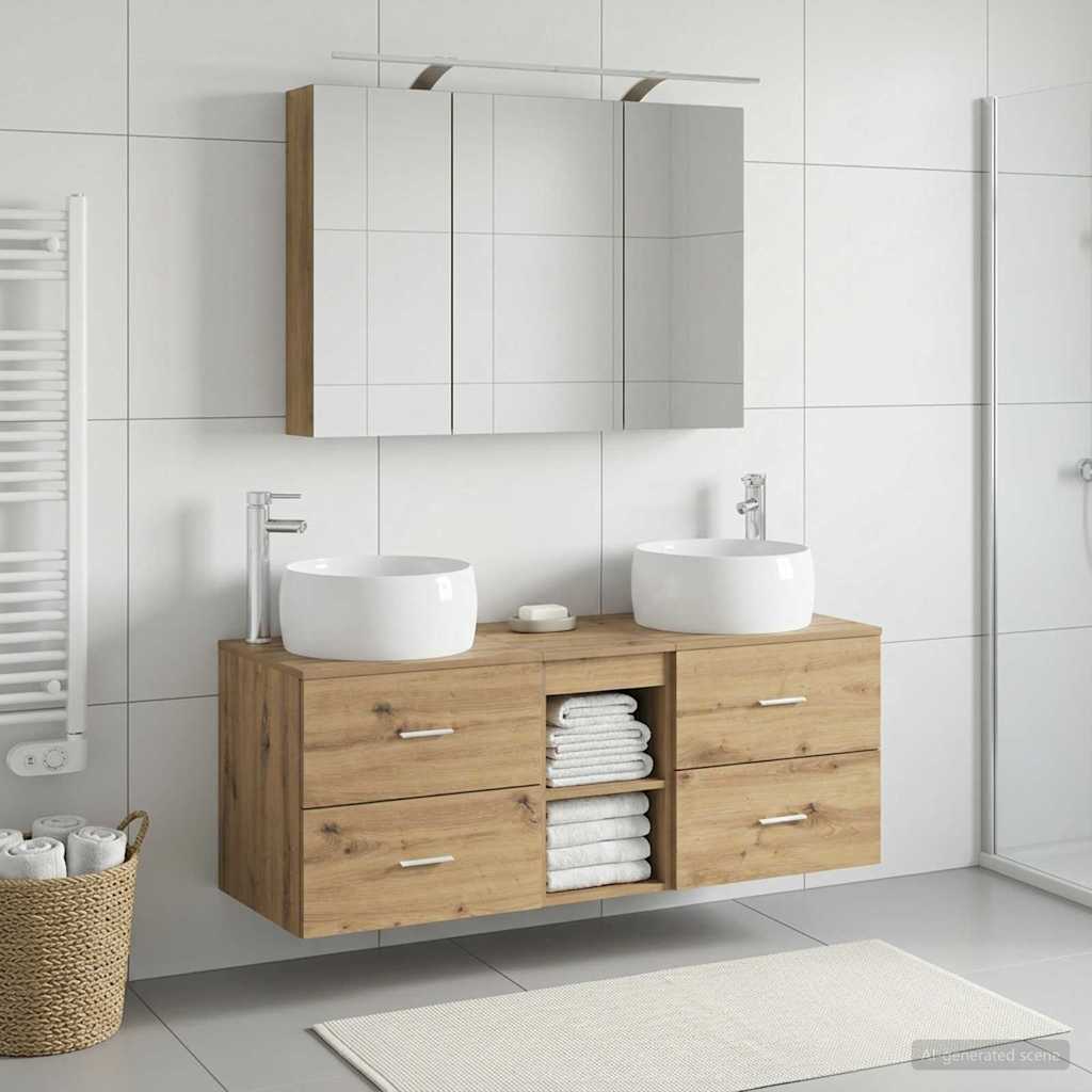 Badkamermeubelset 4 st Artisanaal eiken Bewerkt hout en glas is nu te koop bij PeponiXL, paradijselijk wonen!