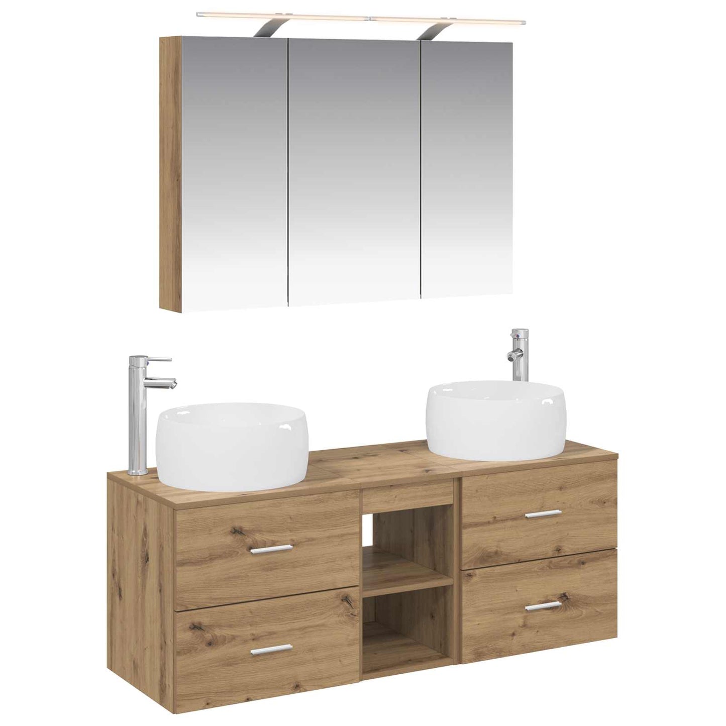 Badkamermeubelset 4 st Artisanaal eiken Bewerkt hout en glas is nu te koop bij PeponiXL, paradijselijk wonen!