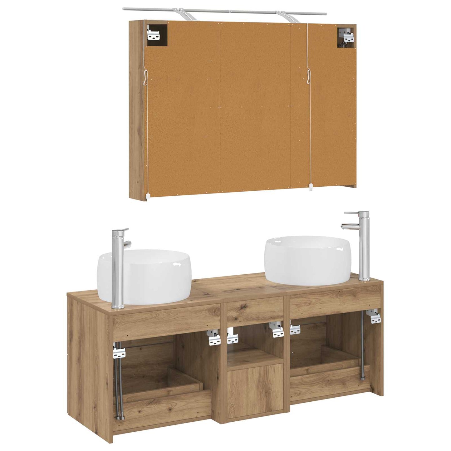 Badkamermeubelset 4 st Artisanaal eiken Bewerkt hout en glas is nu te koop bij PeponiXL, paradijselijk wonen!