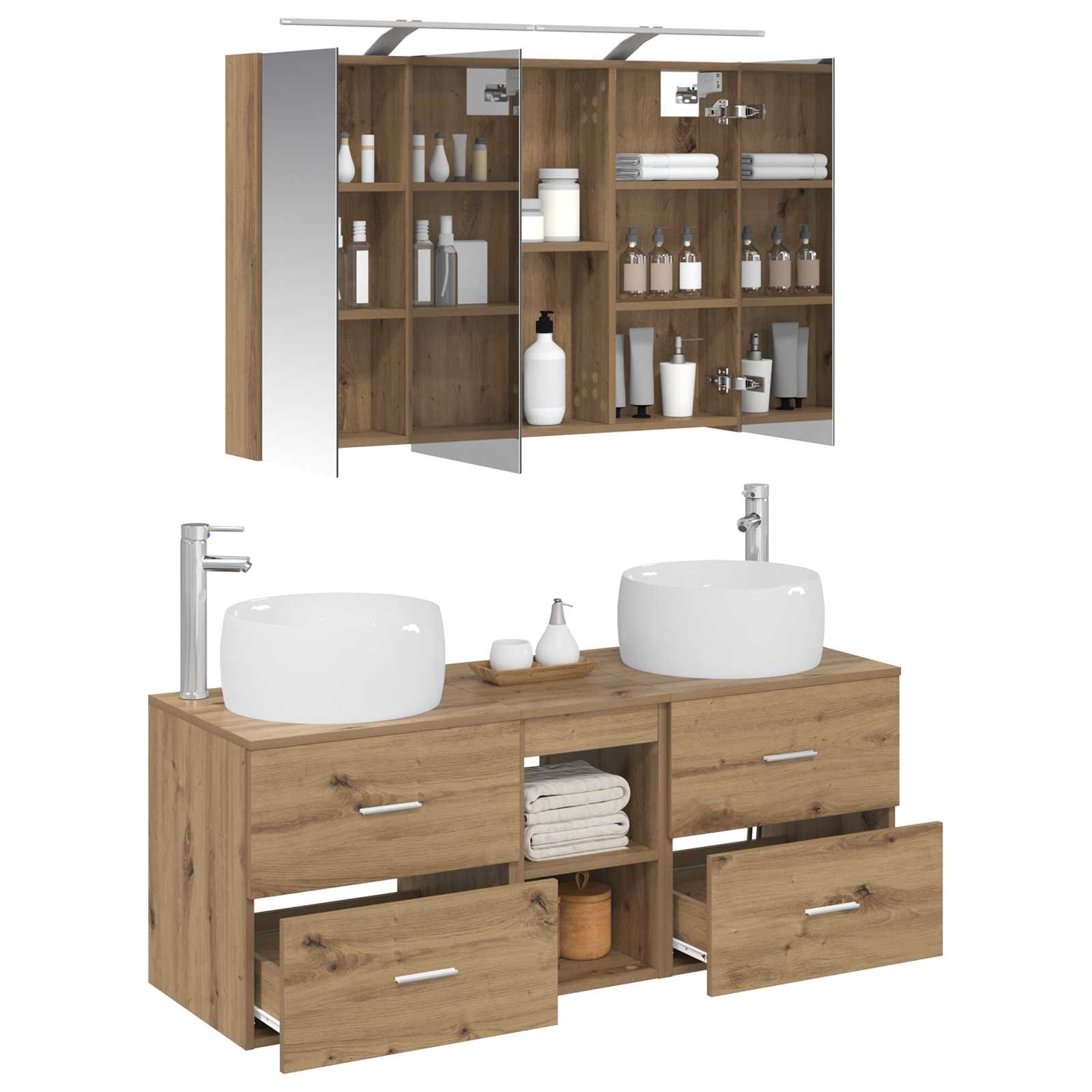 Badkamermeubelset 4 st Artisanaal eiken Bewerkt hout en glas is nu te koop bij PeponiXL, paradijselijk wonen!