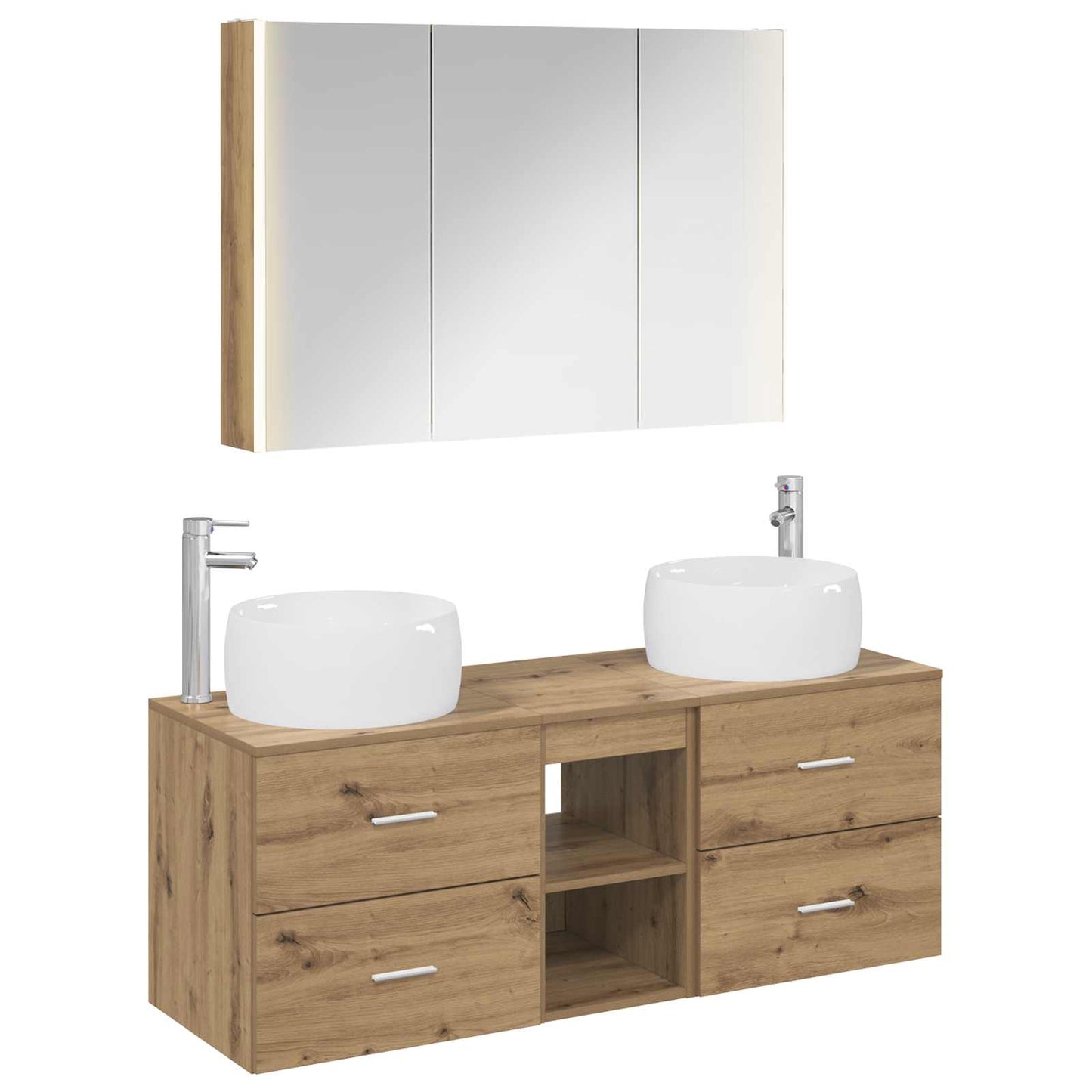 Badkamermeubelset 4 st Artisanaal eiken Bewerkt hout en glas is nu te koop bij PeponiXL, paradijselijk wonen!