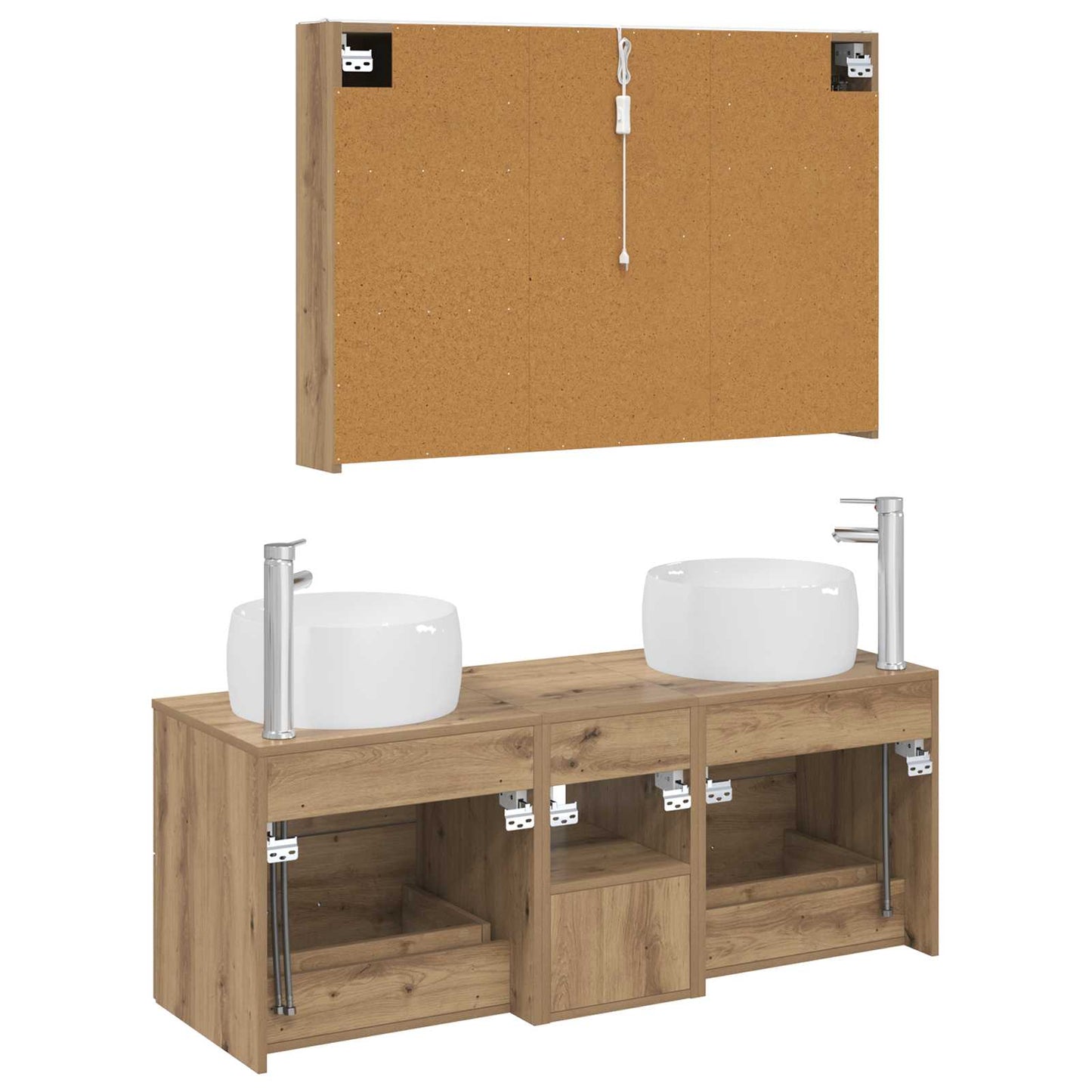 Badkamermeubelset 4 st Artisanaal eiken Bewerkt hout en glas is nu te koop bij PeponiXL, paradijselijk wonen!