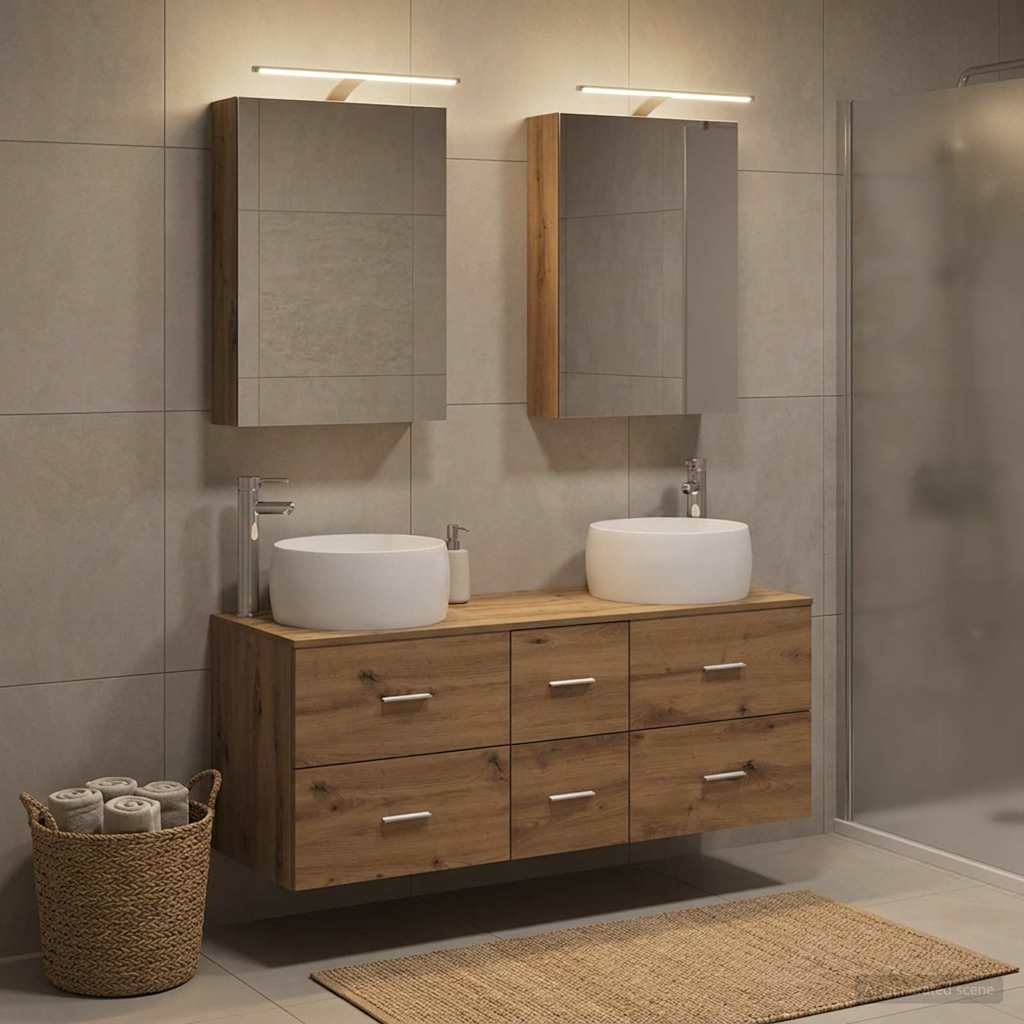 Badkamermeubelset 5 st Artisanaal eiken Bewerkt hout en glas is nu te koop bij PeponiXL, paradijselijk wonen!