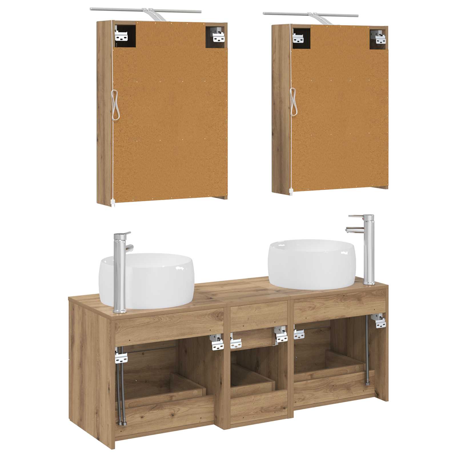 Badkamermeubelset 5 st Artisanaal eiken Bewerkt hout en glas is nu te koop bij PeponiXL, paradijselijk wonen!