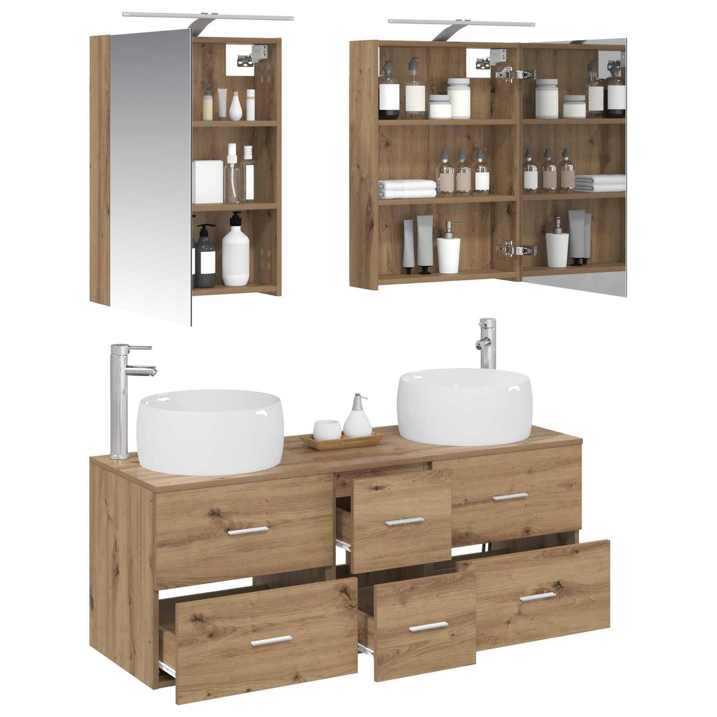 Badkamermeubelset 5 st Artisanaal eiken Bewerkt hout en glas is nu te koop bij PeponiXL, paradijselijk wonen!