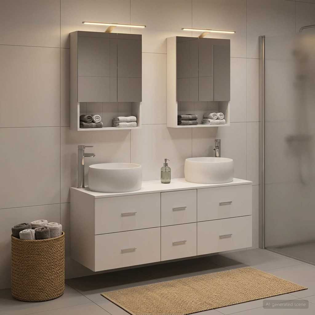 Badkamermeubelset 5 pcs Wit Bewerkt hout en glas is nu te koop bij PeponiXL, paradijselijk wonen!