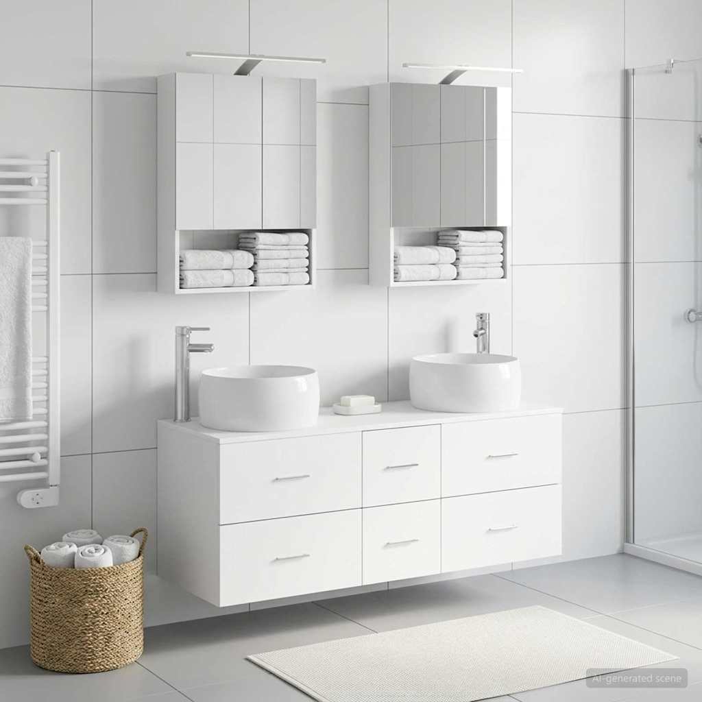 Badkamermeubelset 5 pcs Wit Bewerkt hout en glas is nu te koop bij PeponiXL, paradijselijk wonen!