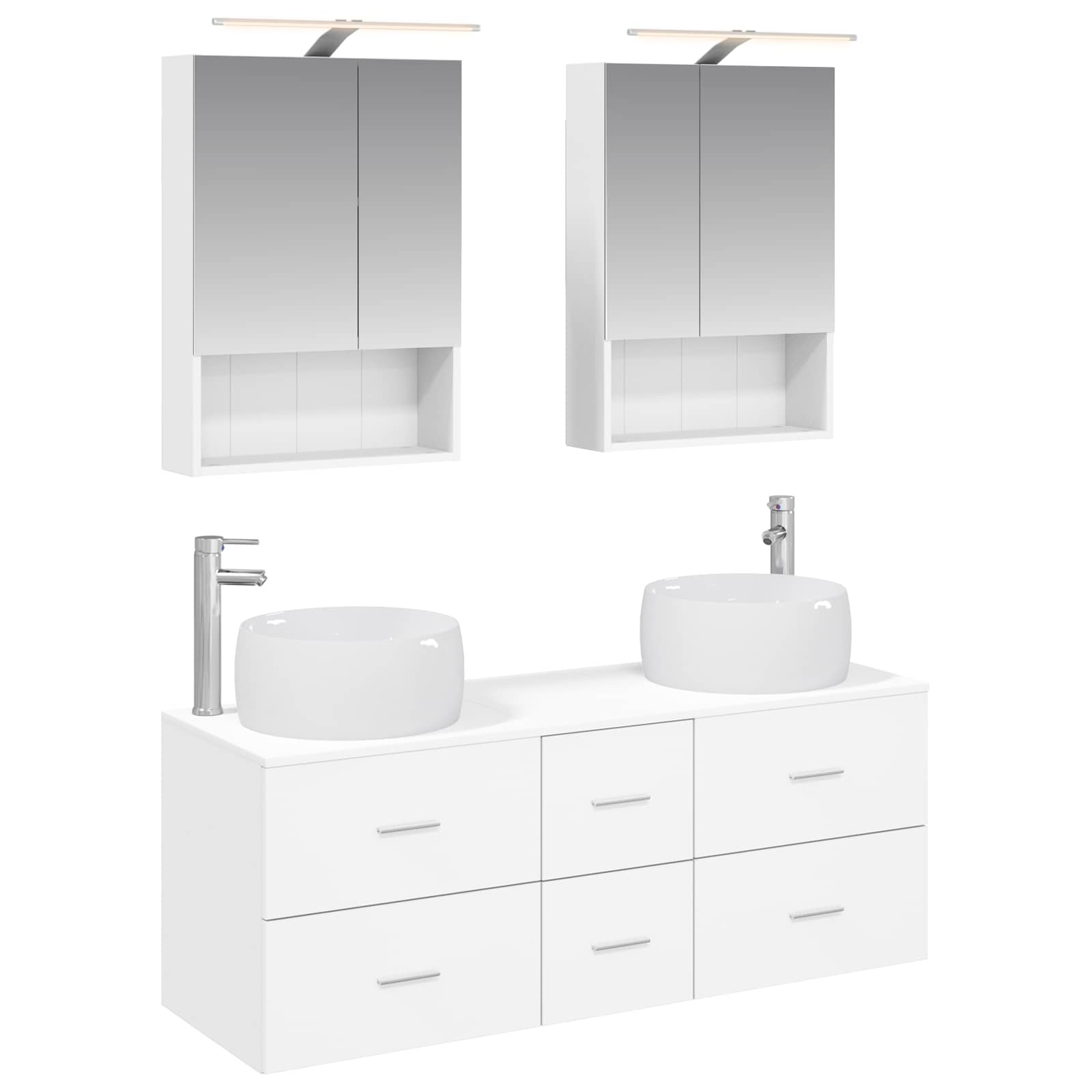 Badkamermeubelset 5 pcs Wit Bewerkt hout en glas is nu te koop bij PeponiXL, paradijselijk wonen!