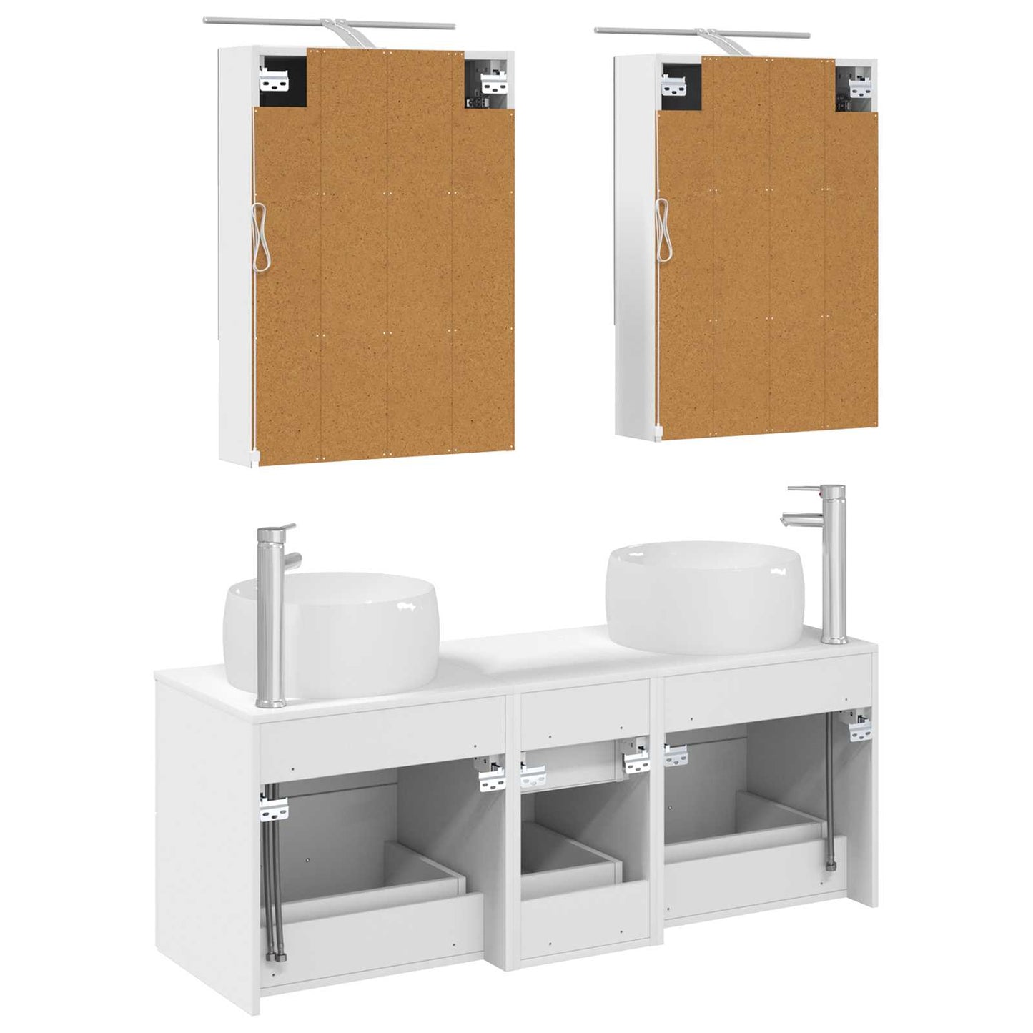 Badkamermeubelset 5 pcs Wit Bewerkt hout en glas is nu te koop bij PeponiXL, paradijselijk wonen!