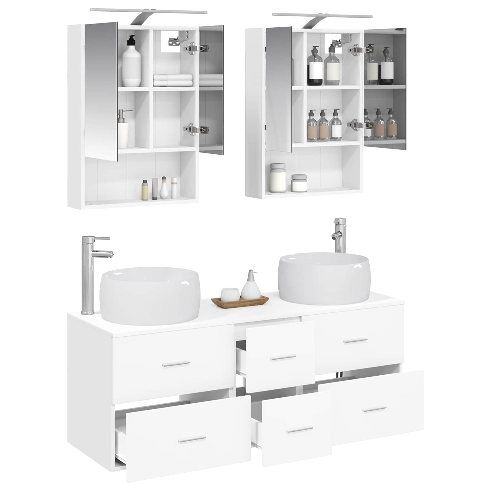 Badkamermeubelset 5 pcs Wit Bewerkt hout en glas is nu te koop bij PeponiXL, paradijselijk wonen!