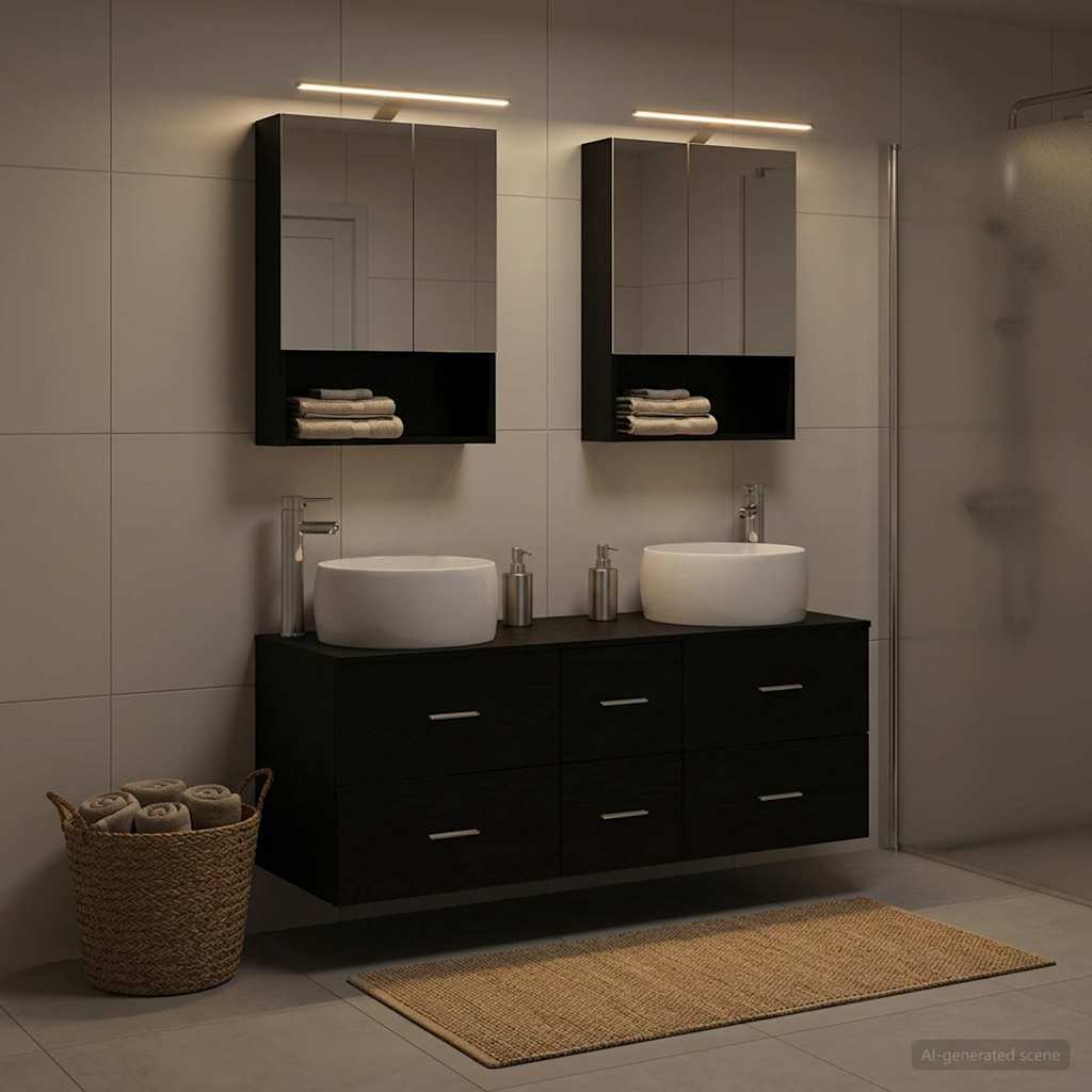 Badkamermeubelset 5 pcs Zwart eiken Bewerkt hout en glas is nu te koop bij PeponiXL, paradijselijk wonen!