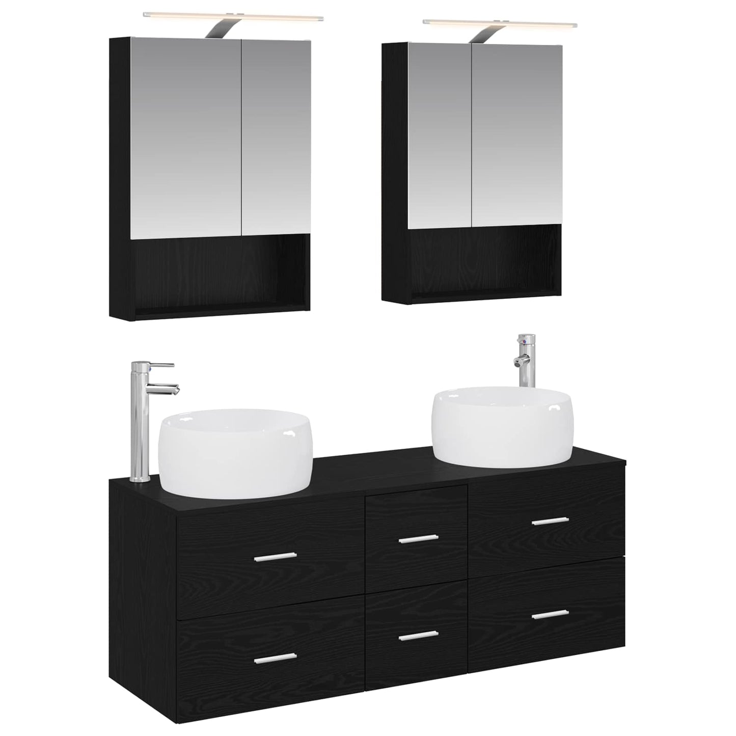 Badkamermeubelset 5 pcs Zwart eiken Bewerkt hout en glas is nu te koop bij PeponiXL, paradijselijk wonen!