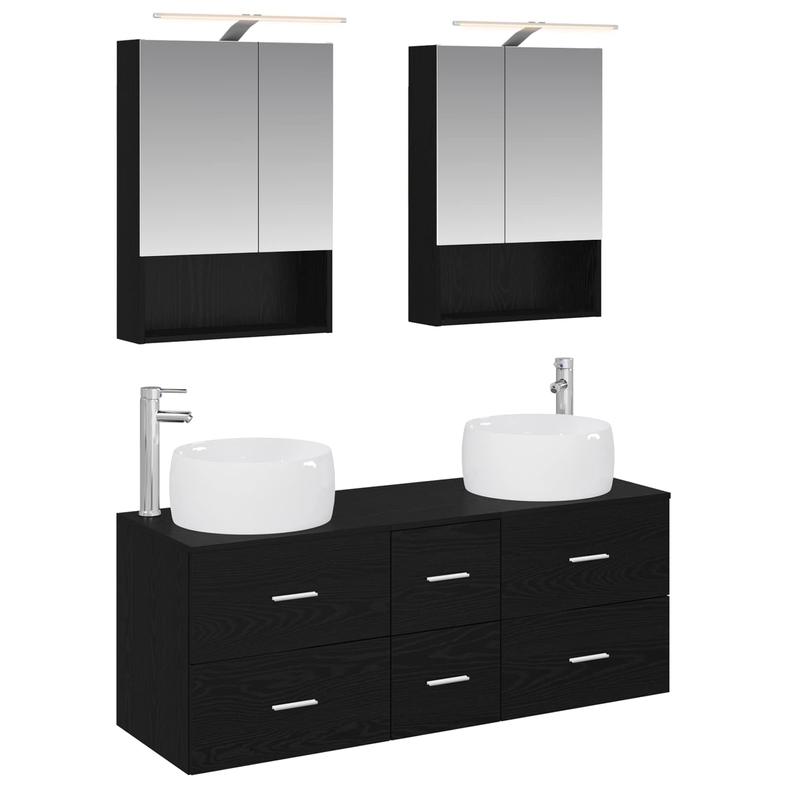 Badkamermeubelset 5 pcs Zwart eiken Bewerkt hout en glas is nu te koop bij PeponiXL, paradijselijk wonen!