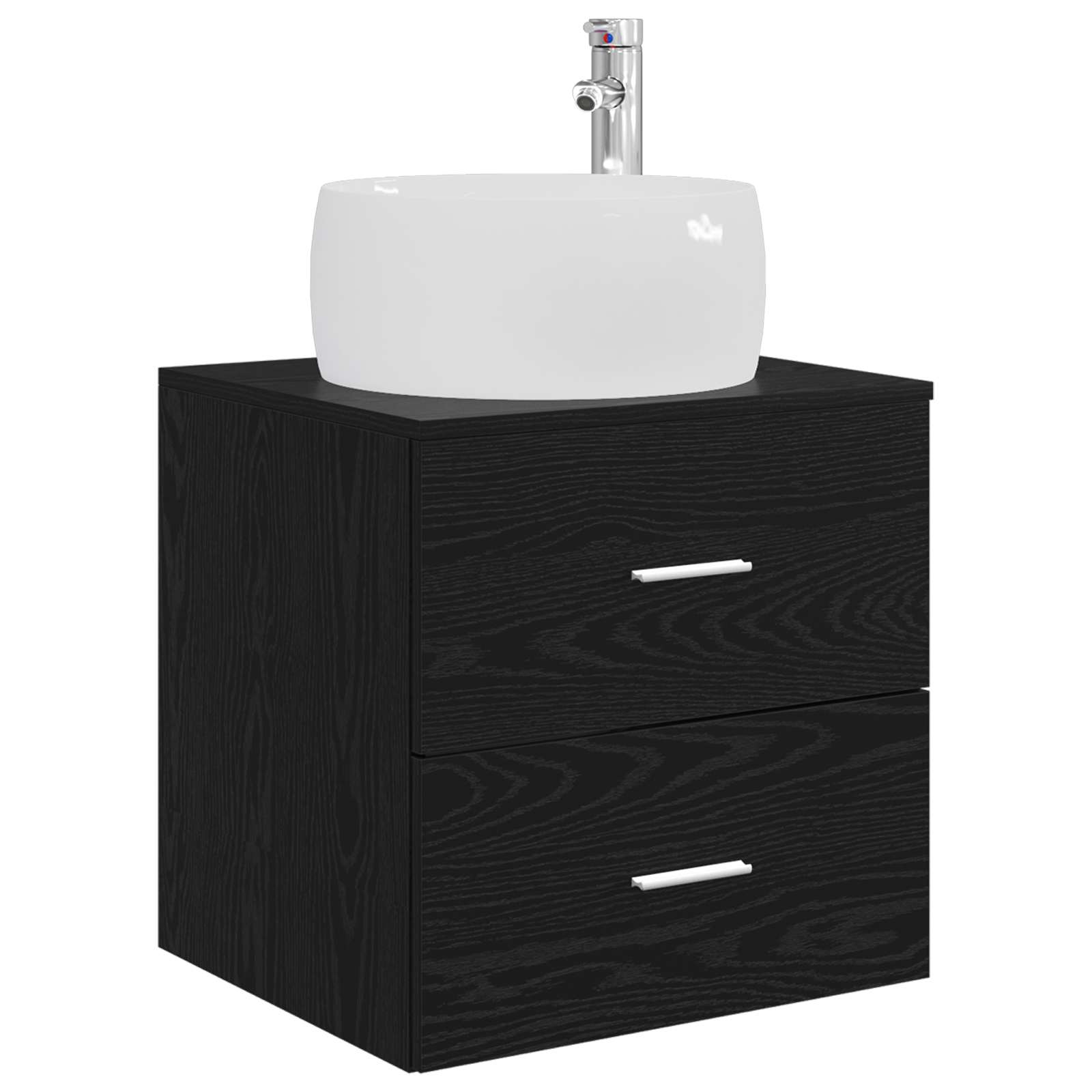 Badkamermeubelset 5 pcs Zwart eiken Bewerkt hout en glas is nu te koop bij PeponiXL, paradijselijk wonen!