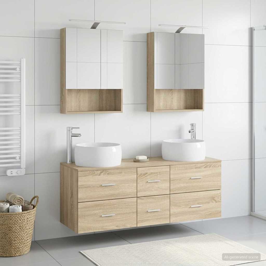 Badkamermeubelset 5 pcs Sonoma Eiken Bewerkt hout en glas is nu te koop bij PeponiXL, paradijselijk wonen!