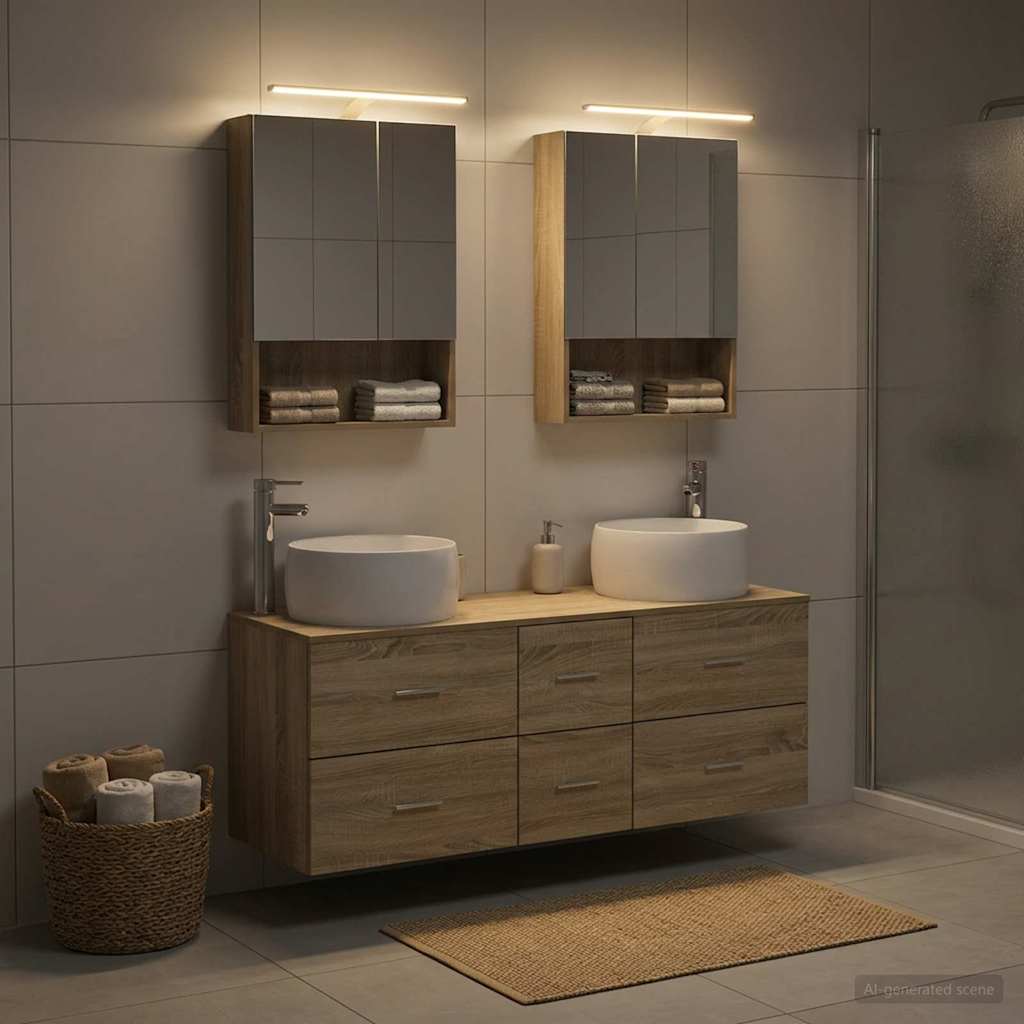 Badkamermeubelset 5 pcs Sonoma Eiken Bewerkt hout en glas is nu te koop bij PeponiXL, paradijselijk wonen!