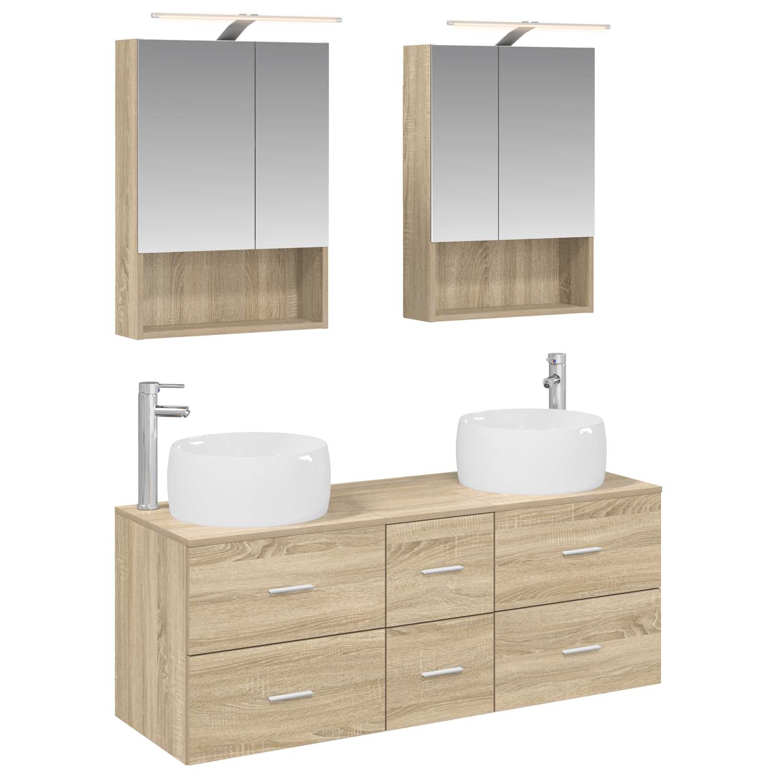 Badkamermeubelset 5 pcs Sonoma Eiken Bewerkt hout en glas is nu te koop bij PeponiXL, paradijselijk wonen!