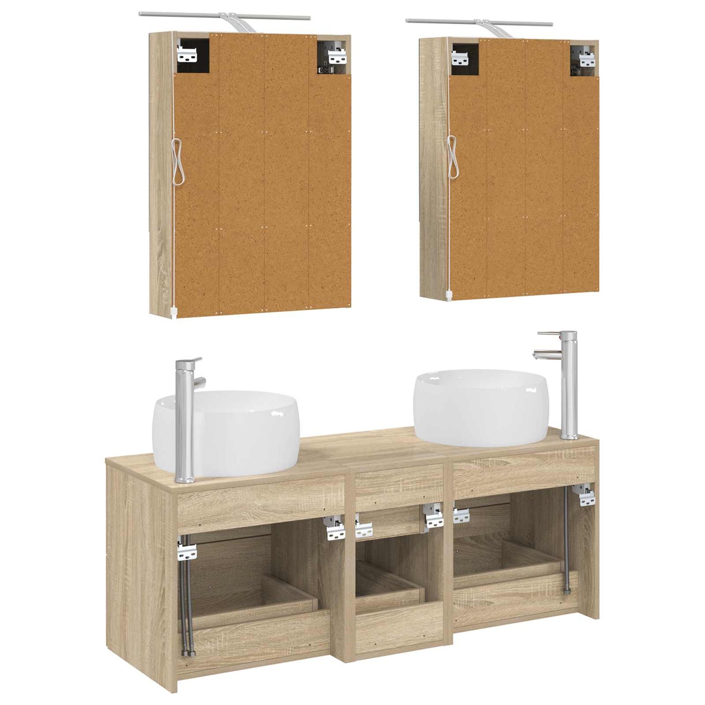 Badkamermeubelset 5 pcs Sonoma Eiken Bewerkt hout en glas is nu te koop bij PeponiXL, paradijselijk wonen!