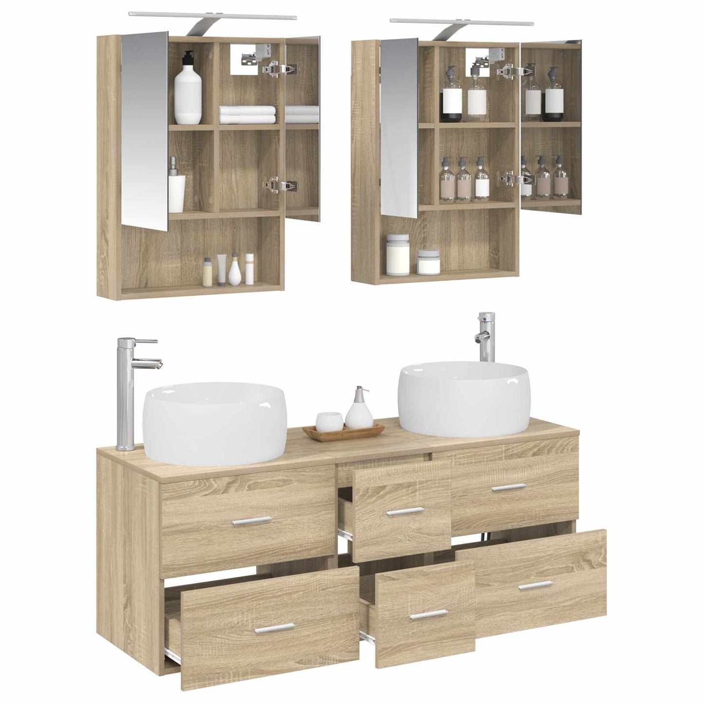 Badkamermeubelset 5 pcs Sonoma Eiken Bewerkt hout en glas is nu te koop bij PeponiXL, paradijselijk wonen!