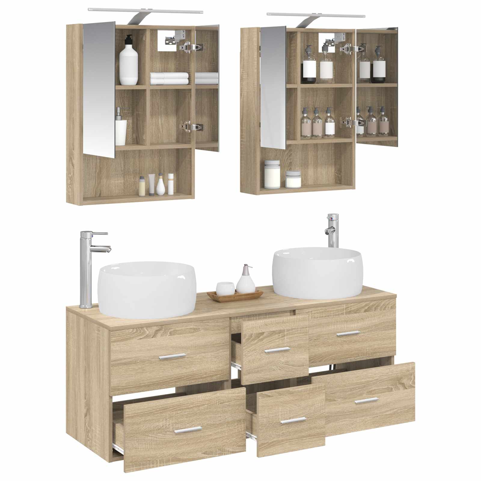 Badkamermeubelset 5 pcs Sonoma Eiken Bewerkt hout en glas is nu te koop bij PeponiXL, paradijselijk wonen!